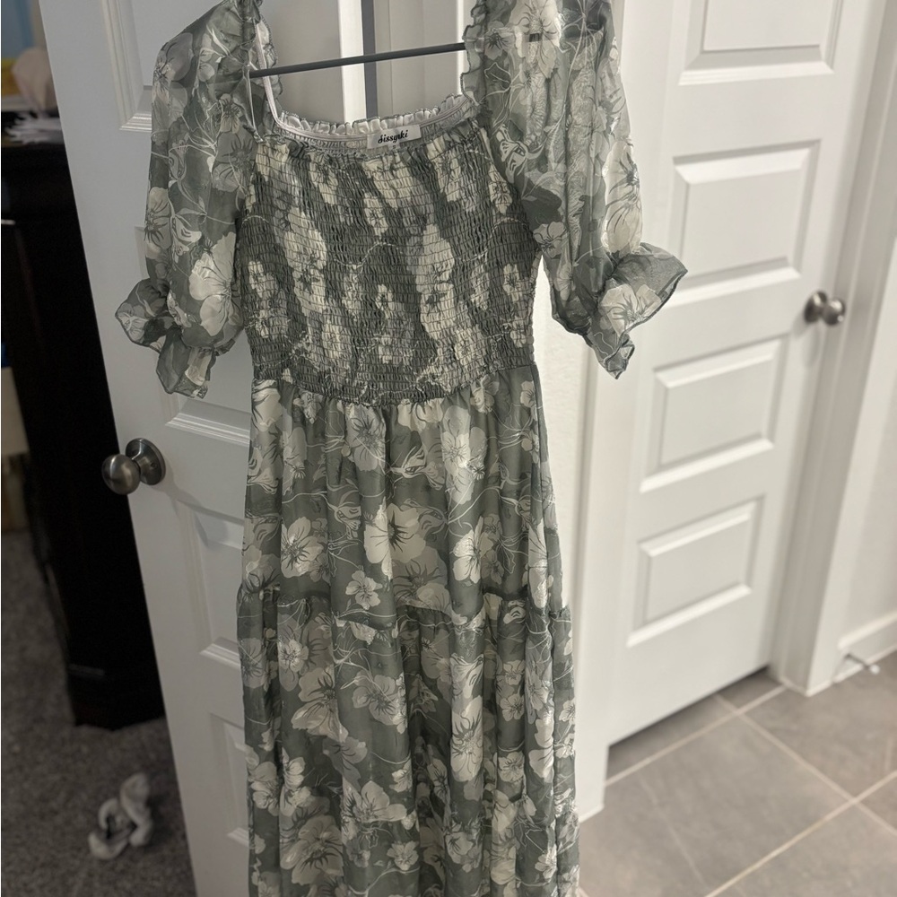 Floral Midi Green Dress